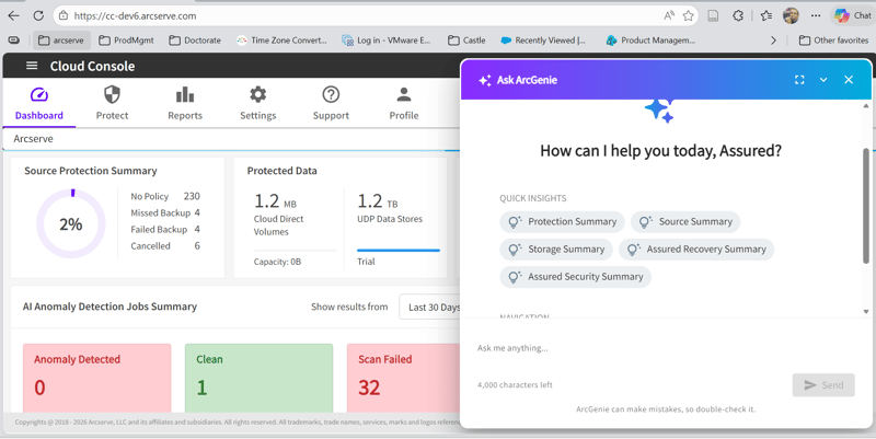 arcserve-cloud-console-arcgenie-screenshot